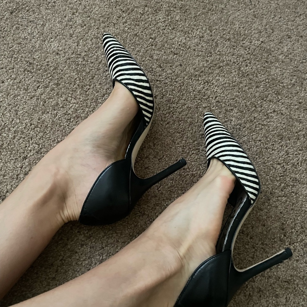 Black and White Striped Women's Heels